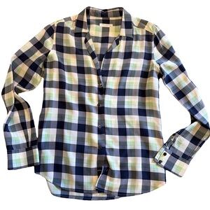 Equipment Navy and Lime Checkered Blouse